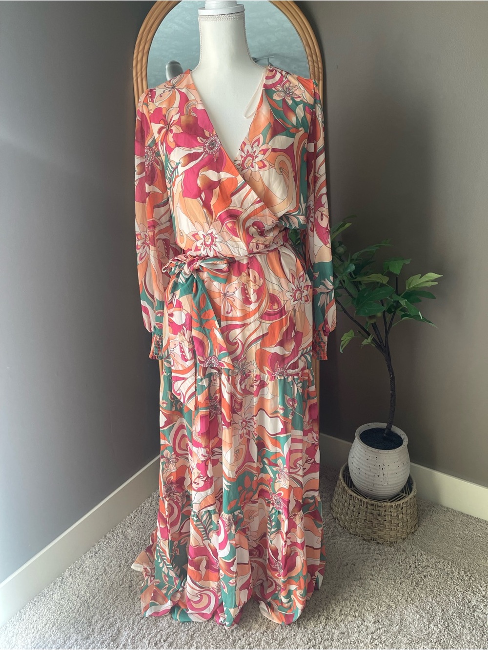 Flying Tomato Pink Orange Floral Maxi Dress